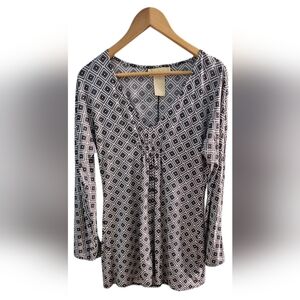 MICHAEL Micheal Kors - Geometric Shapes Scrunched V-Neck Kimono Long Sleeve Top‌